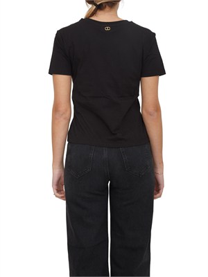 TWIN-SET T-shirt nera Twinet in cotone con inserto in organza in DONNA