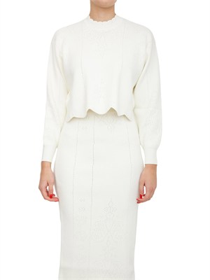 TWIN-SET Maglia cropped Twinset in misto viscosa bianco panna in DONNA