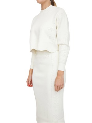 TWIN-SET Maglia cropped Twinset in misto viscosa bianco panna in DONNA