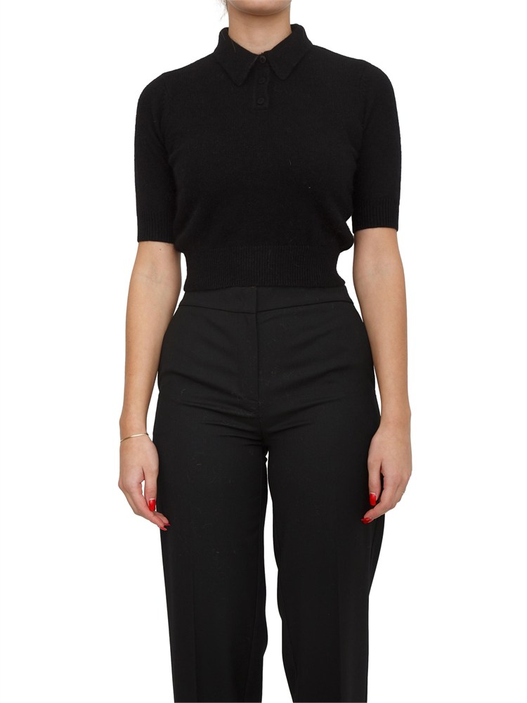 TWIN-SET Maglia polo cropped Twinset in misto angora nera