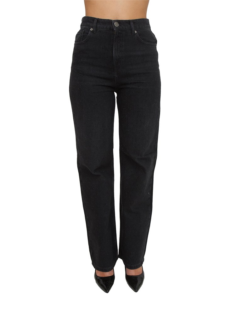 TWIN-SET Jeans nero Twinset in cotone stretch con strass