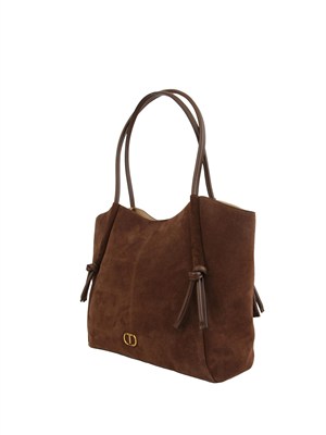 TWIN-SET Borsa shopper Twinset in suede con nodi marrone in DONNA