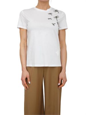 T-shirt Pontile Max Mara in cotone bianco con ricami e cristalli in DONNA