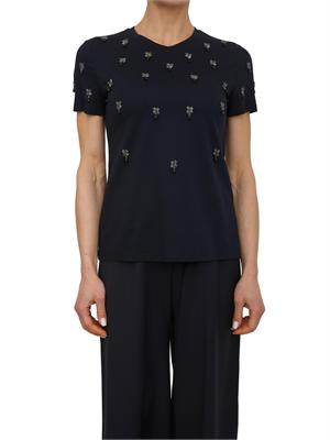 T-shirt Pontile Max Mara in cotone blu con ricami e cristalli in DONNA