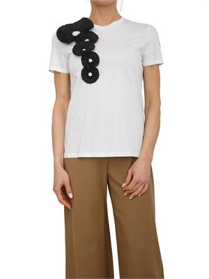 T-shirt Pontile Max Mara in cotone bianco con applicazione fiori neri in DONNA
