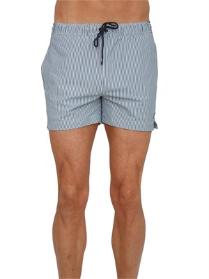 Costume da bagno boxer Hazel K-WAY in tessuto a righe bianco e celeste in UOMO