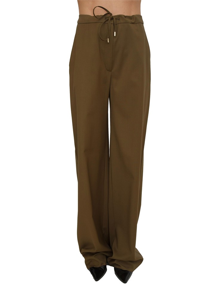 Pantalone fluido Corone Max Mara Studio in pura lana verde kaki
