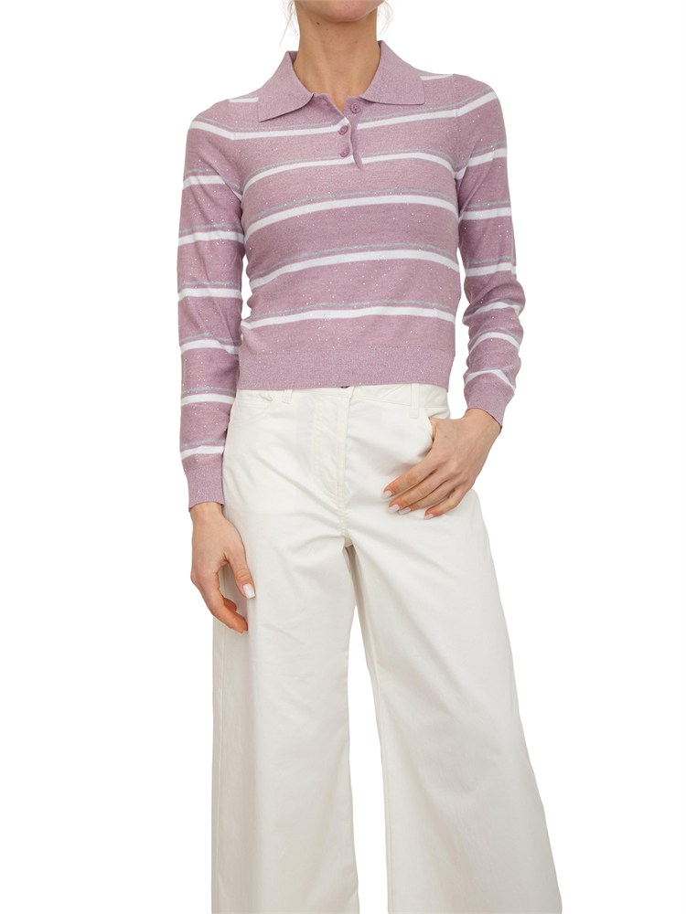 Polo maglia Emmabate di Emme Marella in lana leggera lurex lilla