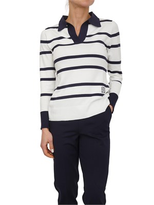 Polo maglia Emmdelfino Emme Marella in viscosa bianca e righe blu in DONNA