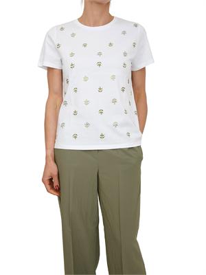 T-shirt Marea Emme Marella in cotone bianco ricami verdi in DONNA