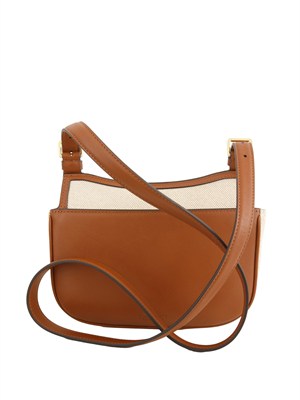LAUREN RALPH LAUREN Borsa Marcy Ralph Lauren in tela di cotone beige e profili pelle cuoio in DONNA