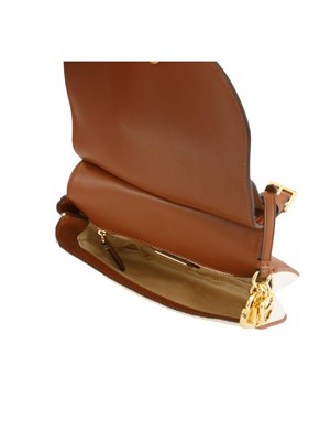 LAUREN RALPH LAUREN Borsa Marcy Ralph Lauren in tela di cotone beige e profili pelle cuoio in DONNA