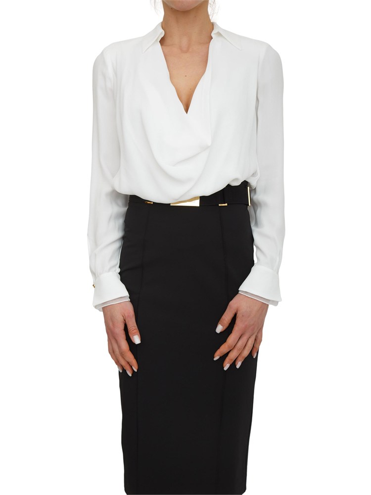 Camicia body Elisabetta Franchi in georgette di viscosa avorio