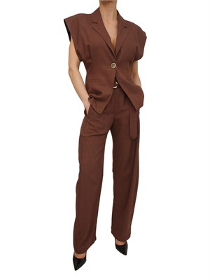 Giacca smanicata Floella Pinko in tessuto panama marrone in DONNA