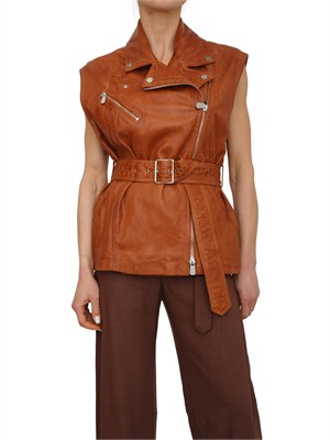 Gilet stile biker Gypsy Pinko in pelle cuoio in DONNA