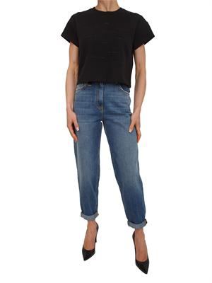 T-shirt Elisabetta Franchi in cotone nero logo lettering rilievo in DONNA
