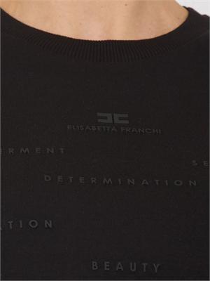 T-shirt Elisabetta Franchi in cotone nero logo lettering rilievo in DONNA