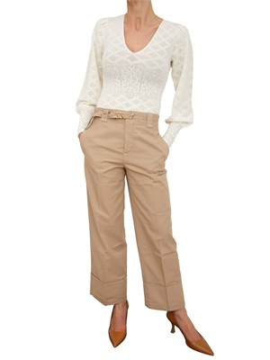 TWIN-SET Body Twinset in viscosa punzonata effetto pizzo bianco panna in DONNA