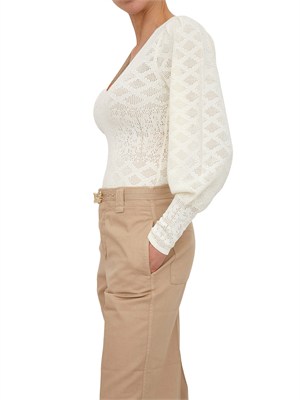 TWIN-SET Body Twinset in viscosa punzonata effetto pizzo bianco panna in DONNA
