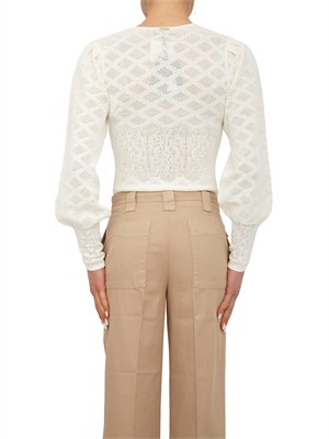 TWIN-SET Body Twinset in viscosa punzonata effetto pizzo bianco panna in DONNA