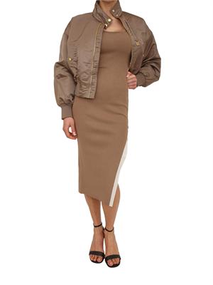Abito taupe Elisabetta Franchi in viscosa con profili a contrasto in DONNA