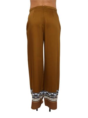 Pantaloni Estetic Nenette in tessuto fluido verde kaki con bordura etnica in DONNA