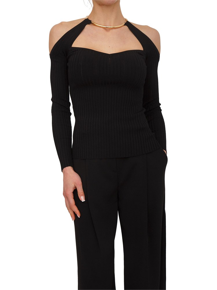 Top in maglia Elisabetta Franchi in viscosa nera e collana oro