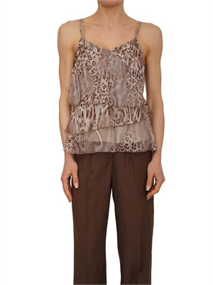 Top Blugirl in chiffon animalier con balze in DONNA