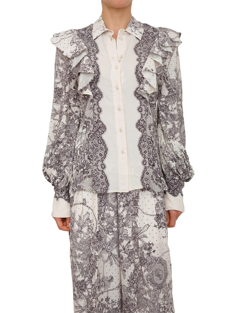 Camicia Blugirl in viscosa panna con stampa effetto pizzo