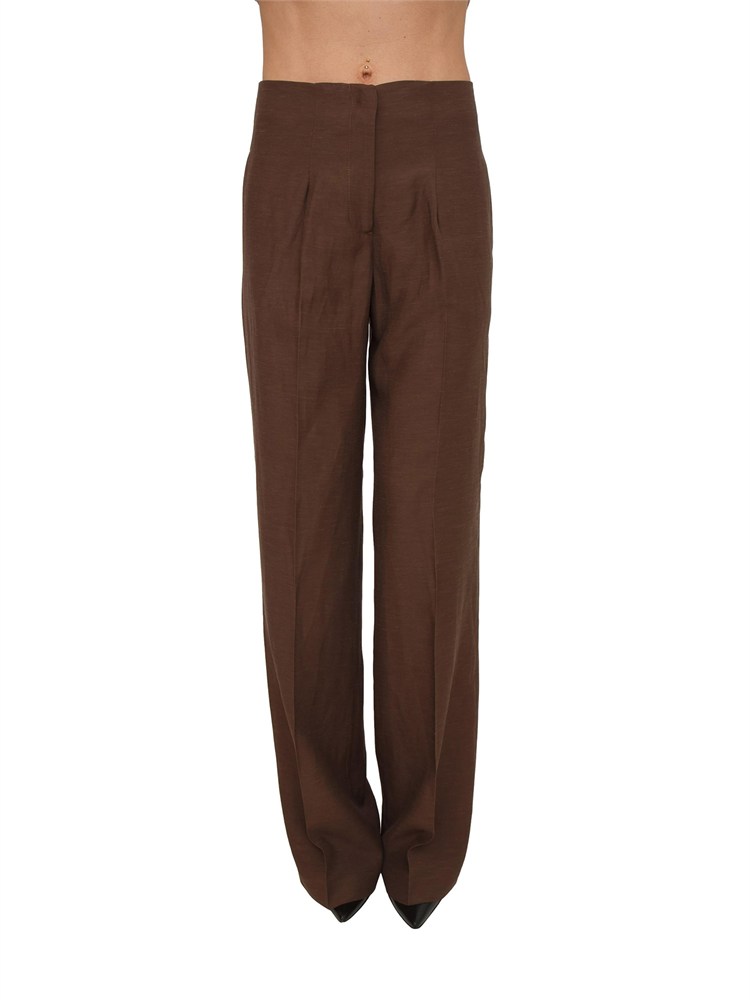 Pantaloni Blugirl in lino e viscosa envers satin marrone