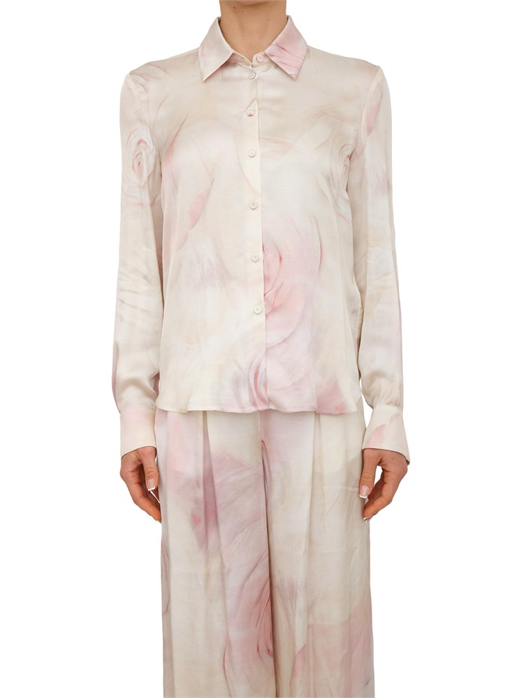 Camicia Blugirl in raso di viscosa rosa con stampa rose