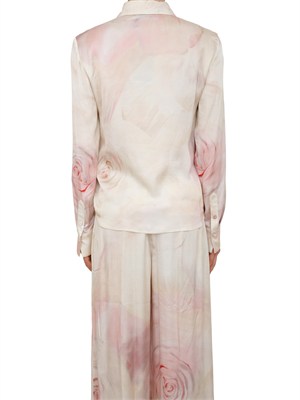 Camicia Blugirl in raso di viscosa rosa con stampa rose in DONNA