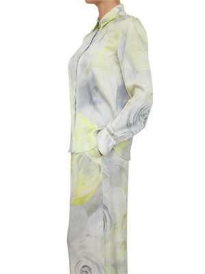 Camicia Blugirl in raso di viscosa lime con stampa rose in DONNA