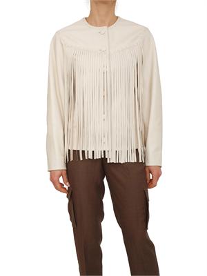 Giacca pelle Blugirl beige con frange lunghe in DONNA