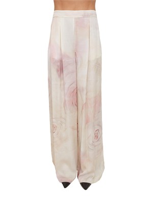 Pantaloni Blugirl in viscosa rosa con stampa rose in tono in DONNA