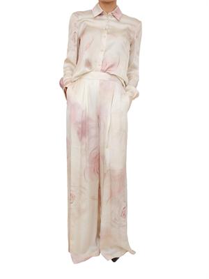 Pantaloni Blugirl in viscosa rosa con stampa rose in tono in DONNA