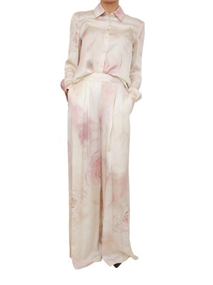 Pantaloni Blugirl in viscosa rosa con stampa rose in tono in DONNA