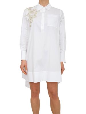 Abito Blugirl in cotone stretch bianco e cristalli applicati in DONNA