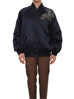 Giubbino Blugirl in duchesse blu con patch floreale cristalli in DONNA