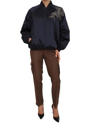 Giubbino Blugirl in duchesse blu con patch floreale cristalli in DONNA