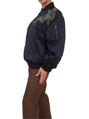 Giubbino Blugirl in duchesse blu con patch floreale cristalli in DONNA