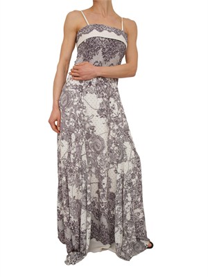 Abito lungo Blugirl in viscosa panna e stampa pizzo a contrasto in DONNA