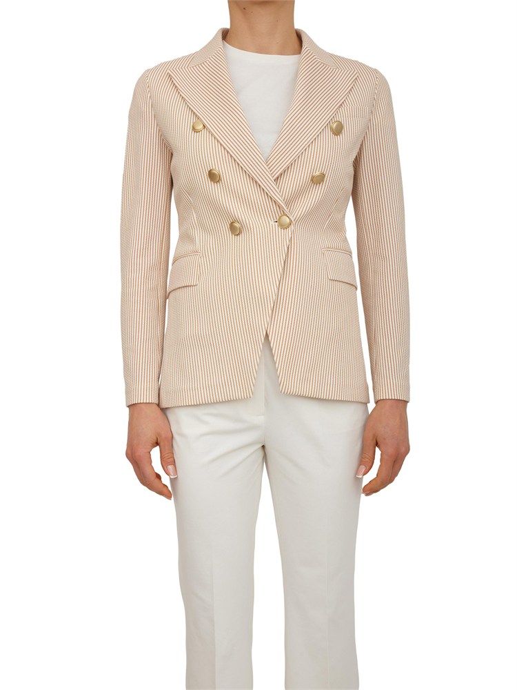Giacca doppiopetto donna Circolo 1901 in oxfort beige a righe