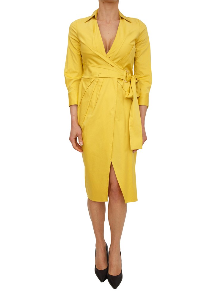 Abito a portafoglio in cotone stretch giallo Elisabetta Franchi