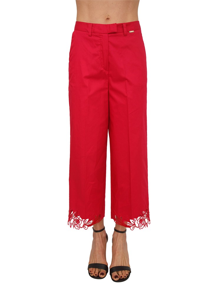 Pantaloni Fracomina in puro cotone fucsia con ricami