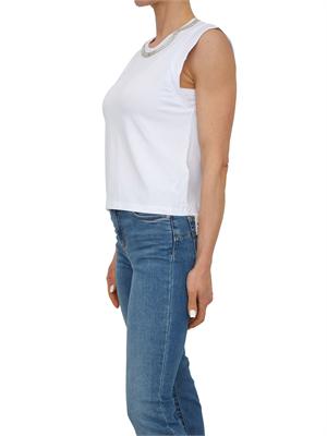 T-shirt Fracomina in cotone bianco con strass a collana in DONNA