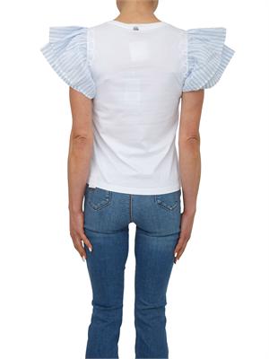 T-shirt bianca Fracomina con maniche rouches a righe in DONNA