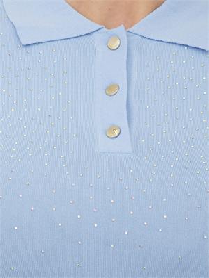 Polo slim Fracomina in viscosa azzurra con strass in DONNA