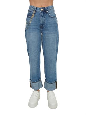 Jeans Fracomina in denim blu medio con catena e risvolto in DONNA