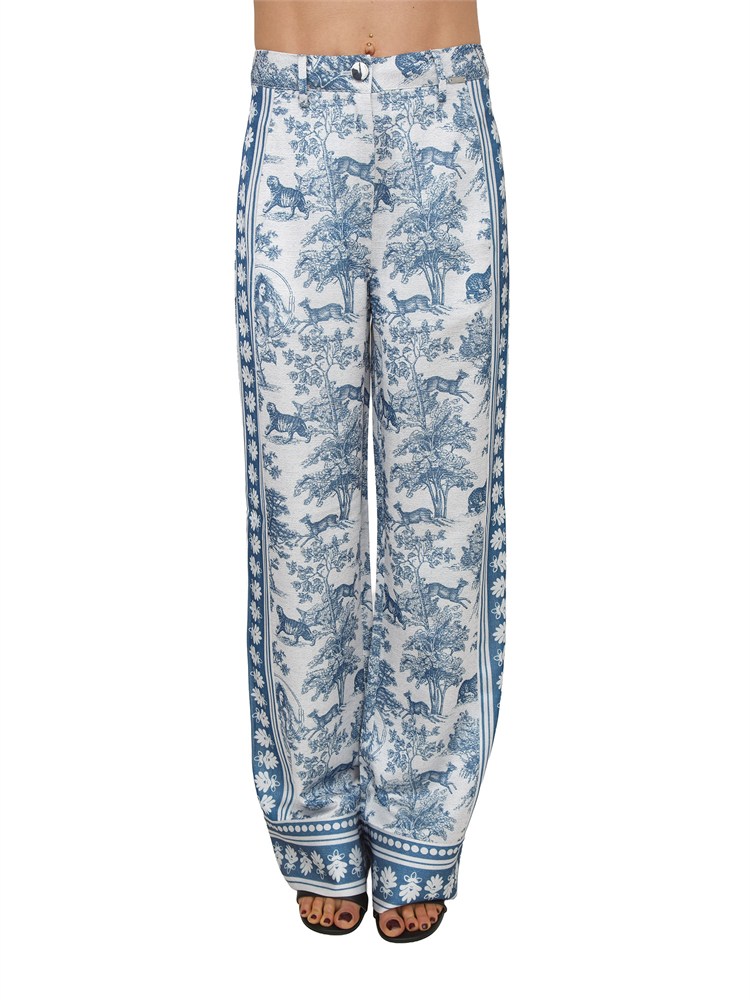 Pantalone Fracomina in tessuto stampa esotica blu